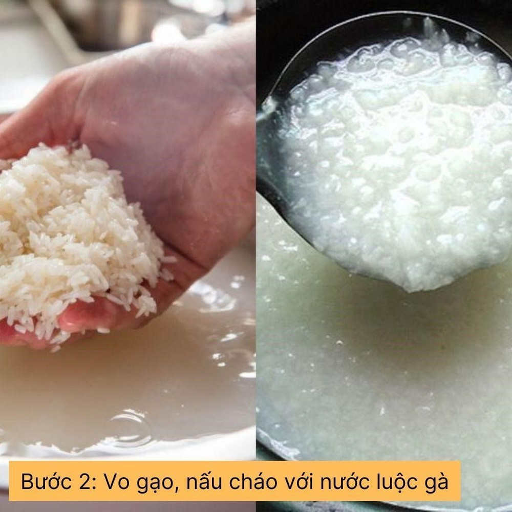 vo gạo nấu cháo với nước luộc gà