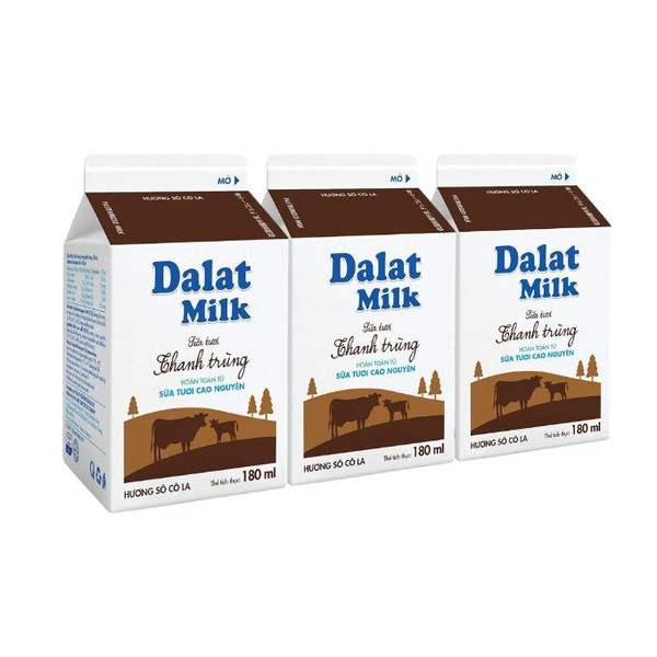 Combo sữa tươi thanh trùng socola Đà Lạt Milk hộp 180ml (3 Hộp)
