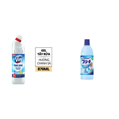 Combo Gel tẩy bồn cầu và nhà tắm trắng sáng mùi dịu nhẹ hương chanh sả VIM + Nước giặt Blue deep clean hương phấn hồng