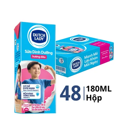 Thùng 48 hộp sữa tươi tiệt trùng Dutch Lady vị dâu 180ml