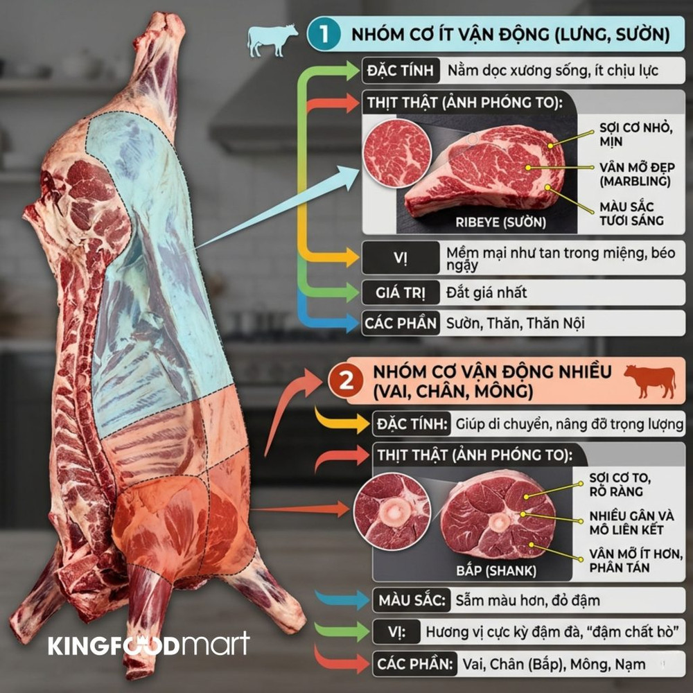 Chi tiết hệ thống các phần thịt bò