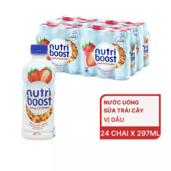 Thùng nước sữa trái cây vị dâu Nutri Boost chai 297ml (24 Chai)