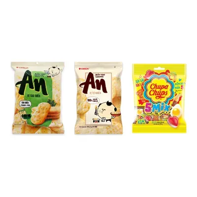 Combo Bánh gạo An vị tảo biển Orion + Bánh gạo An vị tự nhiên Orion + Kẹo dẻo hương hỗn hợp Chupa Chups