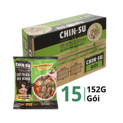 Thùng hủ tiếu bò kho có thịt thật Chinsu gói 152g (15 Gói)