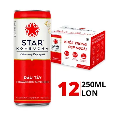 Thùng 12 lon trà lên men bổ sung lợi khuẩn Star Kombucha vị dâu tây 250ml