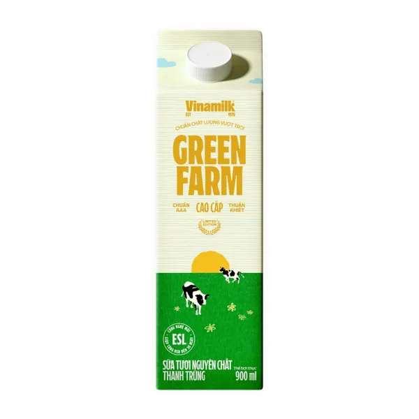 Sữa thanh trùng không đường Green Farm Vinamilk hộp 900ml