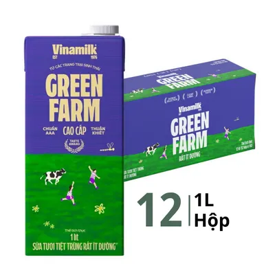 Thùng 12 hộp sữa tươi tiệt trùng Vinamilk Green Farm rất ít đường 1L