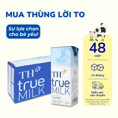 Thùng 48 hộp sữa tươi tiệt trùng TH True Milk có đường 180ml