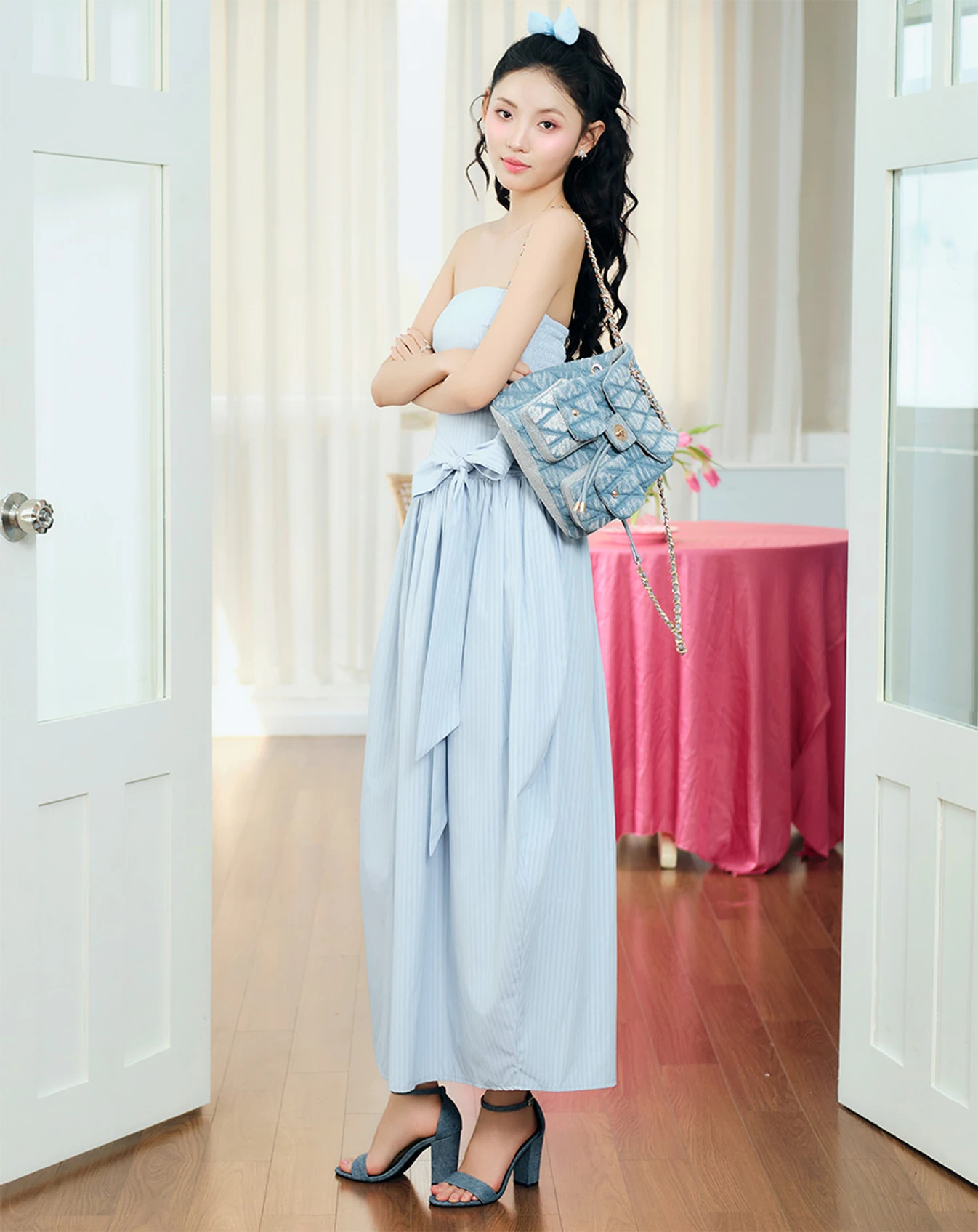 Balo Denim Nắp Gập Chần Bông - Image 3