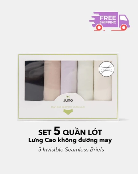 Set 5 quần lót nữ lưng cao JUNO vải su co giãn 4 chiều thoáng khí không lộ viền JNSQL003