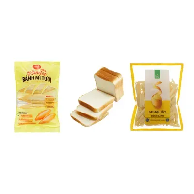 Combo Bánh mì tươi đông lạnh O'Smiles (5x70g) + Bánh mì trắng 6 lát Yamazaki (1 Cái) + Khoai tây đông lạnh Trần Gia