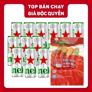 Combo 12 lon bia Heineken silver 4% lon cao 330ml và xúc xích vườn bia 10cm 200g