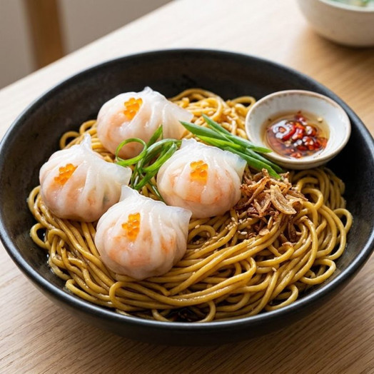 Mì trộn há cảo tôm trứng cá cho bữa trưa nhanh gọn mà ngon miệng