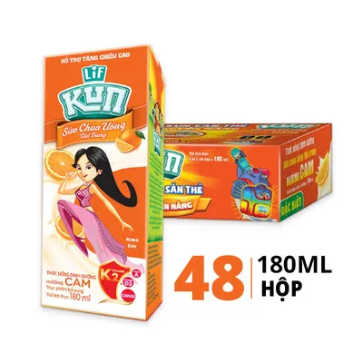 Thùng 48 hộp sữa chua uống tiệt trùng Kun hương cam 180ml