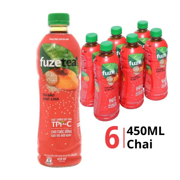 Lốc 6 chai trà đào và hạt chia Fuze Tea 450ml
