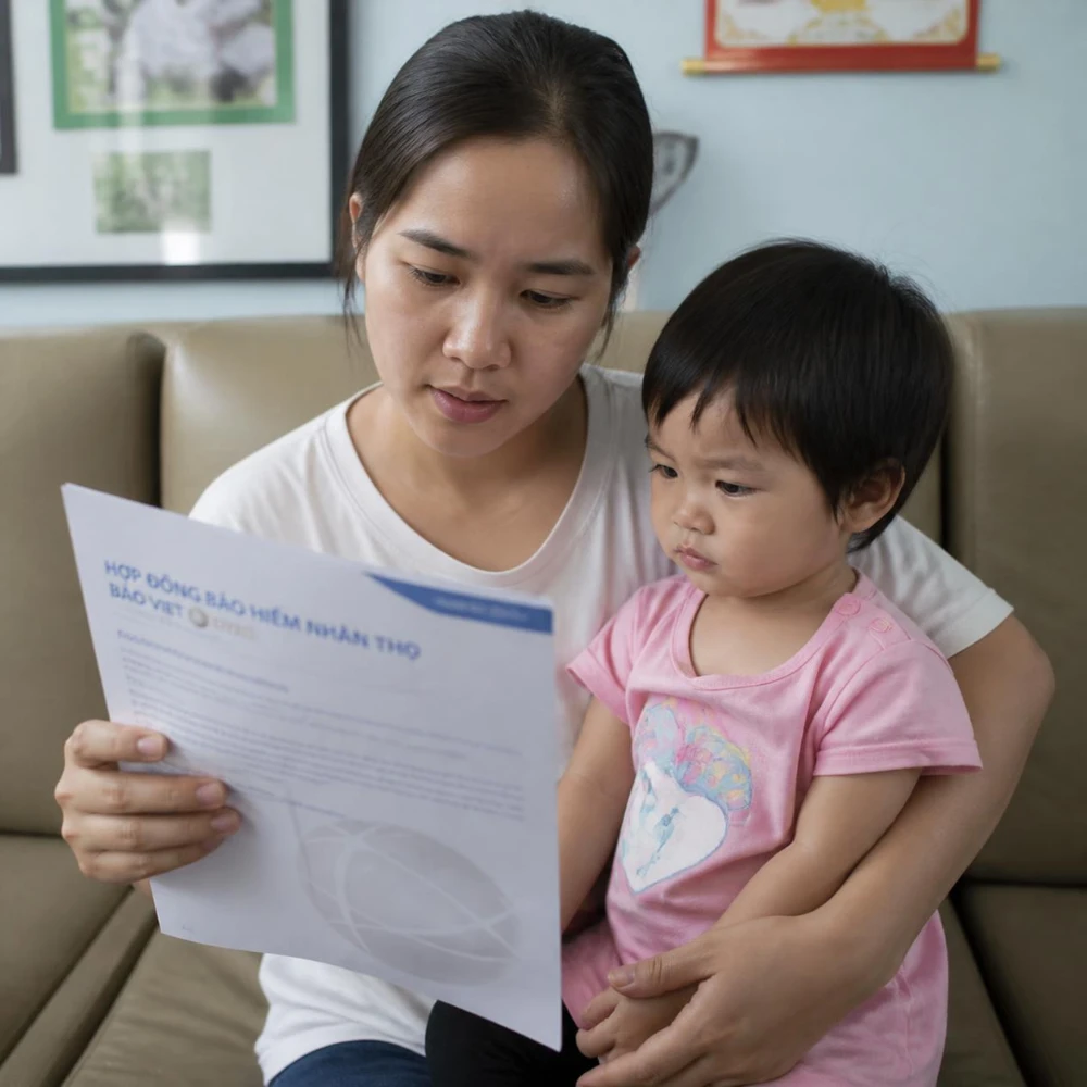 Mẹ đơn thân có nên mua bảo hiểm cho con không là câu hỏi cần cân nhắc kỹ về tài chính. (Ảnh được tạo bởi AI)