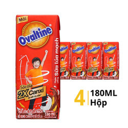 Lốc thức uống sữa lúa mạch socola X2 canxi Ovaltine hộp 180ml (4 Hộp)