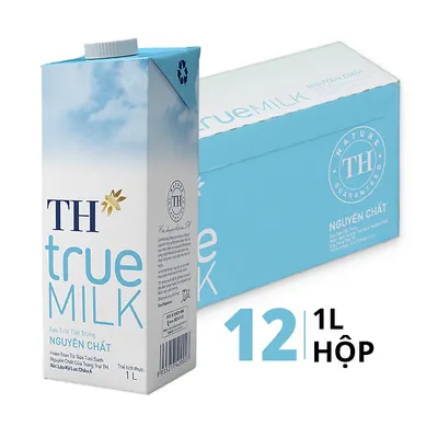 Thùng 12 hộp sữa tươi tiệt trùng TH True Milk nguyên chất 1L