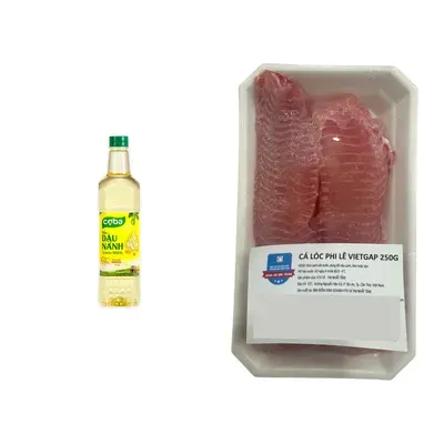 Combo Dầu đậu nành tự nhiên Coba chai 1L (1 Chai) + Cá lóc phi lê VietGAP vỉ 250g