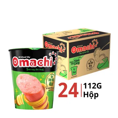 Thùng 24 hộp mì dinh dưỡng khoai tây Omachi vị lẩu tôm càng (có thịt) 112g