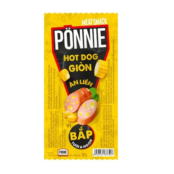 Xúc xích hotdog Ponnie giòn ăn liền vị bắp cây 28g
