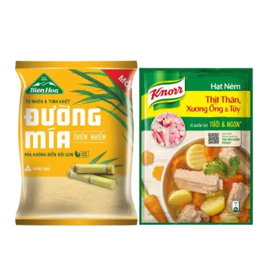 Combo hạt nêm từ thịt Knorr 900g và đường mía thiên nhiên Biên Hòa 1kg