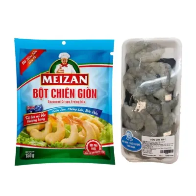 Combo tôm chiên giòn: Tôm lột và bột chiên giòn Meizan 150g