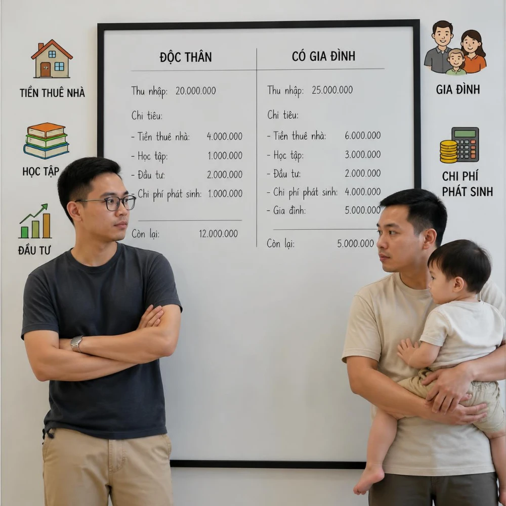Mức tiết kiệm lý tưởng chỉ mang tính tham khảo bởi mỗi người có thu nhập, hoàn cảnh sống và trách nhiệm tài chính khác nhau. (Ảnh được tạo bởi AI)