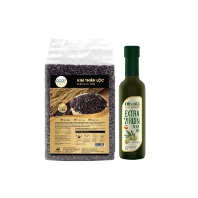 Combo healthy: gạo lứt đen Ocop 1kg và dầu Olive extra virgin Olivoila 250ml