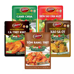 Combo món Việt Barona: xốt canh chua, sườn xào chua ngọt, kho, xào sả ớt, tôm rang thịt