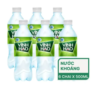 Lốc 6 chai nước khoáng Vĩnh Hảo có ga tự nhiên 500ml