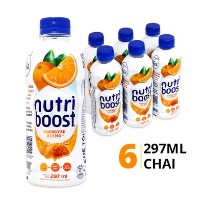 Lốc 6 chai nước sữa trái cây Nutri Boost vị cam 297ml