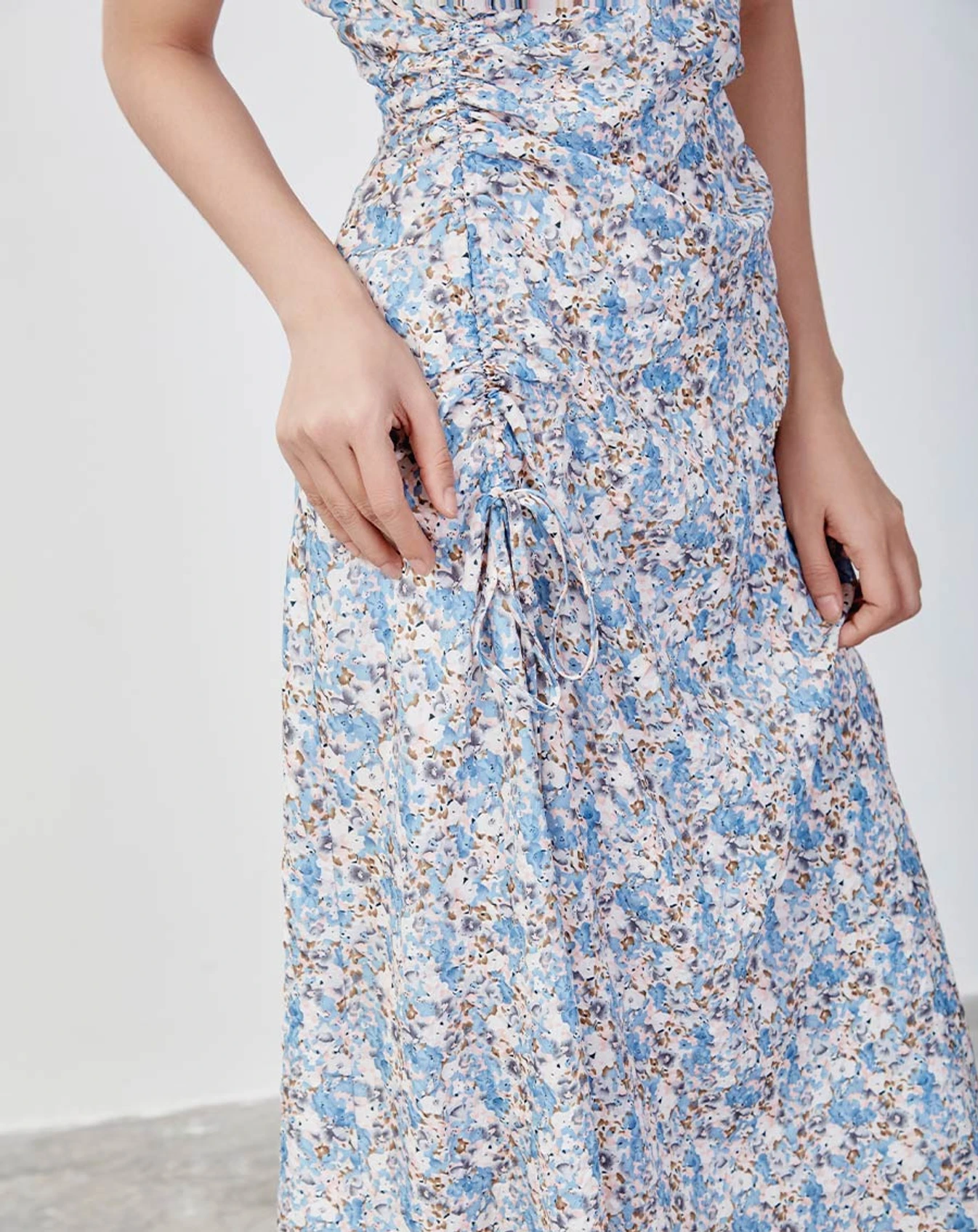 Đầm lửng rút nhún in hoa - Image 2