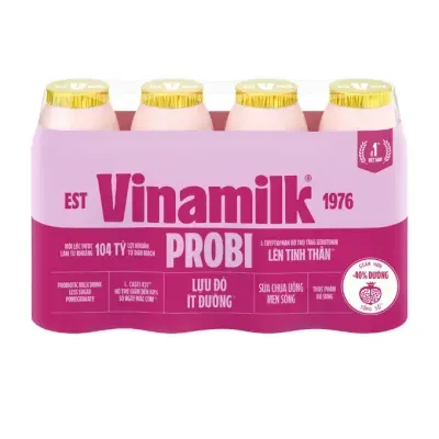Lốc 4 chai sữa chua uống Probi Vinamilk hương lựu đỏ ít đường 130ml