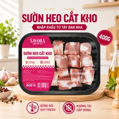 Sườn non heo cắt kho Savora khay 400g