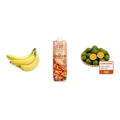 Combo Chuối già giống Nam Mỹ nhánh 1.1Kg (1 nhánh) + Sữa hạnh nhân 137 Degrees nguyên chất hộp 1 lít + Cam sành 1Kg