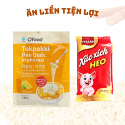 Bánh gạo Tokpokki Hàn Quốc vị phô mai 140g và xúc xích tiệt trùng heo 5x18g