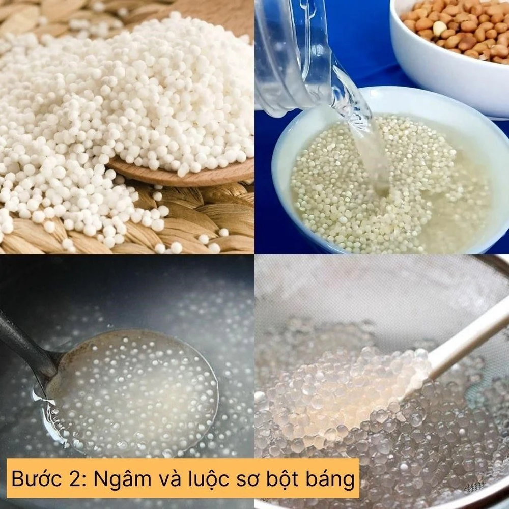 ngâm và luộc sơ bột báng