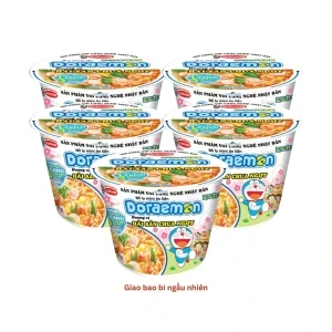 Combo 5 ly mì mini Doraemon vị hải sản chua ngọt Acecook ly 53g