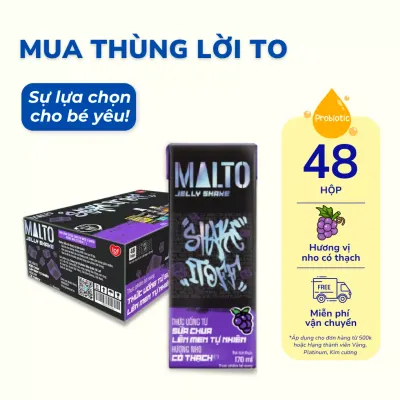 Thùng 48 hộp sữa chua uống tiệt trùng Lof Malto hương nho có thạch 170ml
