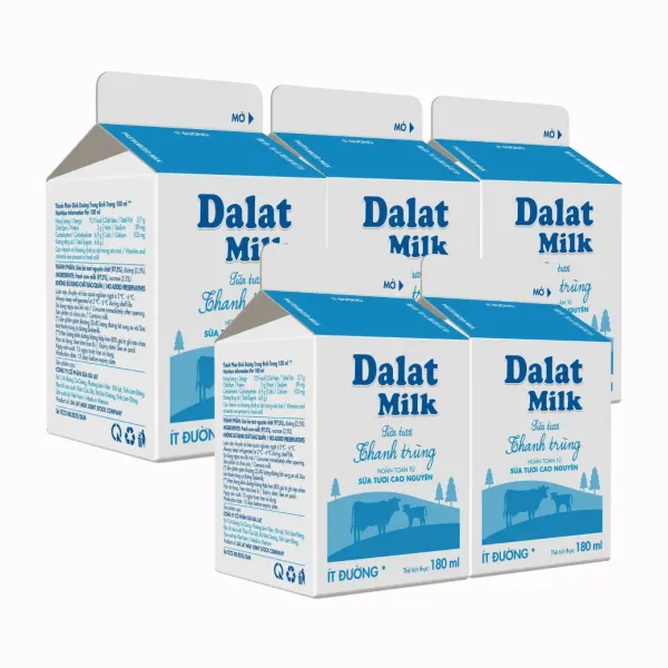 Combo sữa tươi thanh trùng ít đường Đà Lạt Milk hộp 180ml