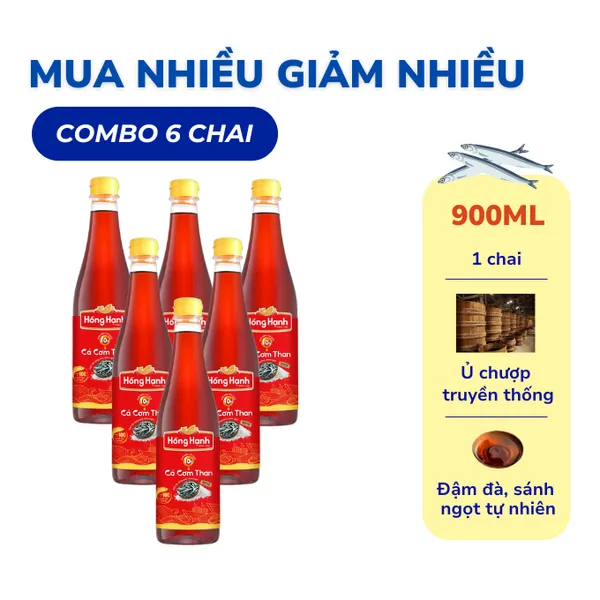 Combo 6 chai nước mắm cá cơm 10N Hồng Hạnh 900ml