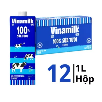 Thùng 12 hộp sữa tươi tiệt trùng Vinamilk ít đường 1L