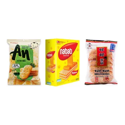 Combo Bánh gạo An vị tảo biển Orion + Bánh kem xốp phô mai Nabatiói x + Bánh gạo truyền thống Want Want