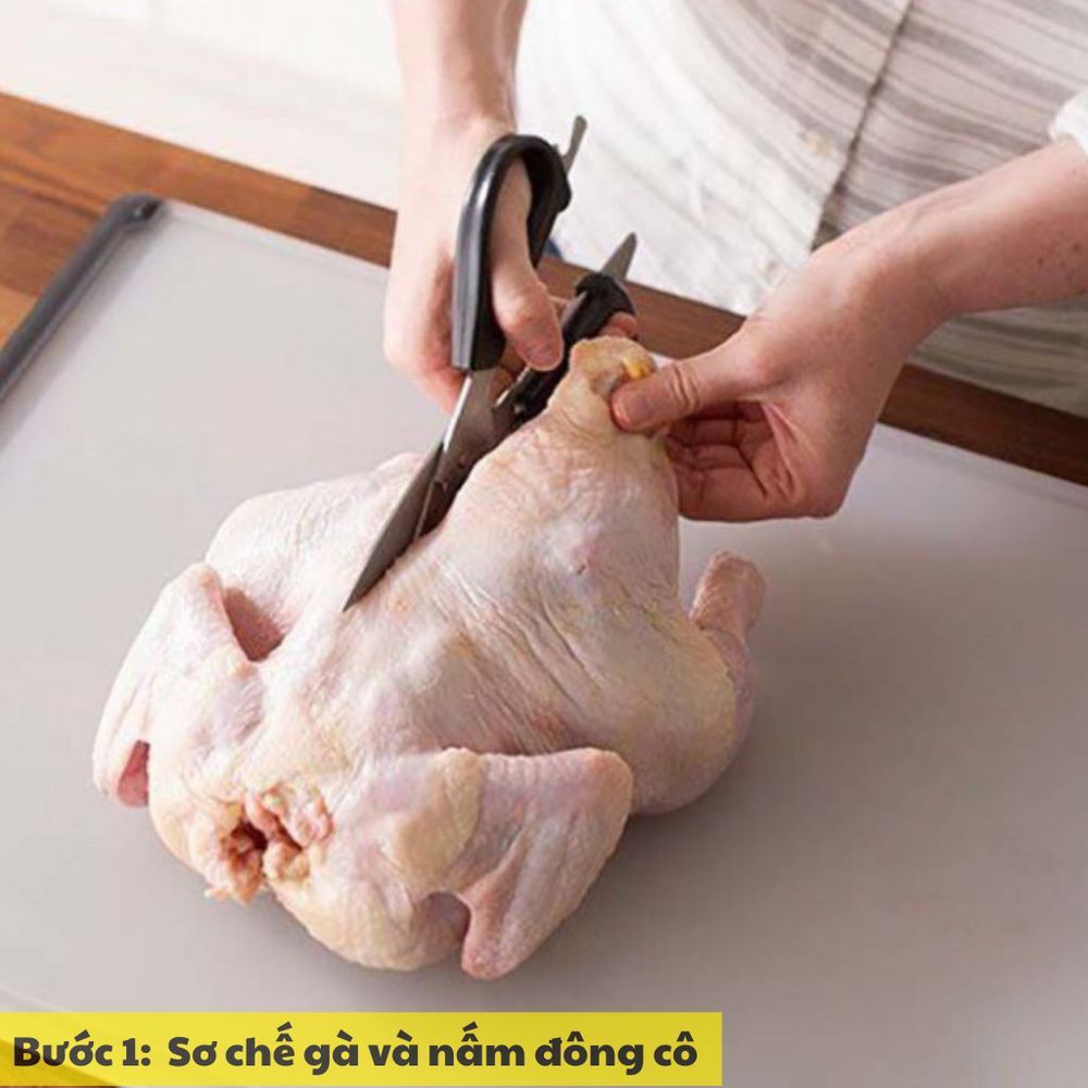 sơ chế gà và nấm