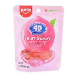 Kẹo dẻo 4D Fruit gummy vị đào Amos gói 40g (1 Gói)