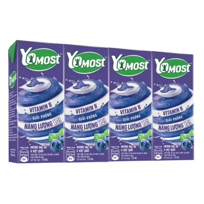 Lốc 4 hộp sữa chua uống Yomost vị bạc hà & việt quất 170ml