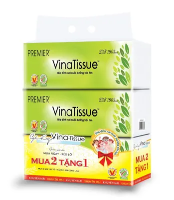 Lốc 2 gói khăn rút Vinatissue Premier 2 lớp 180 tờ