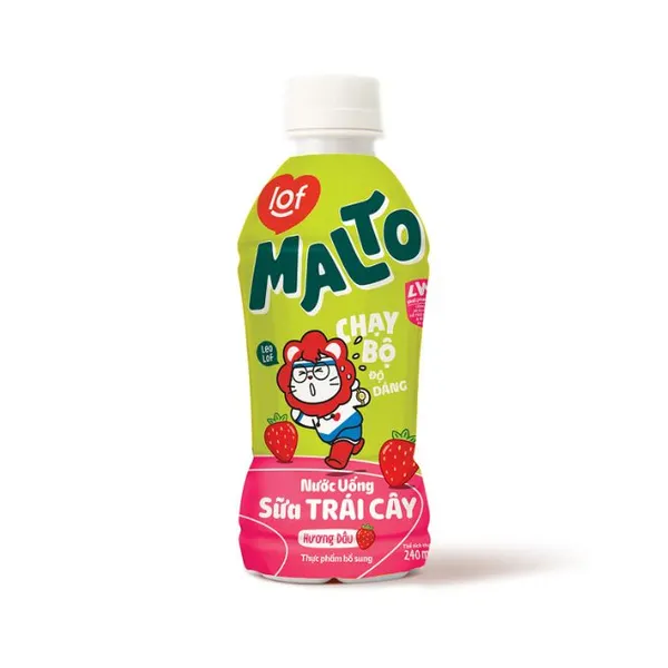 Nước uống sữa trái cây vị dâu Lof Malto chai 240ml