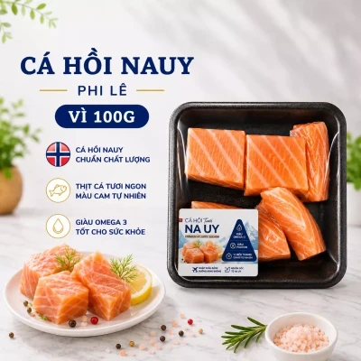 Cá hồi Nauy phi lê cắt thỏi vỉ 100g